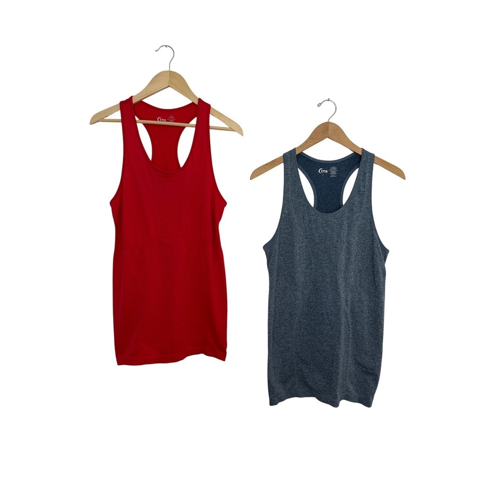 ZYIA Active Lot of 2‎ Tank Tops L Copper Charged Racerback Heather Blue Red Yoga